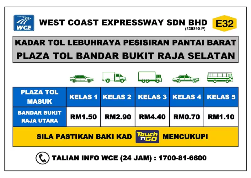 kadar tol wce bandar bukit raja selatan