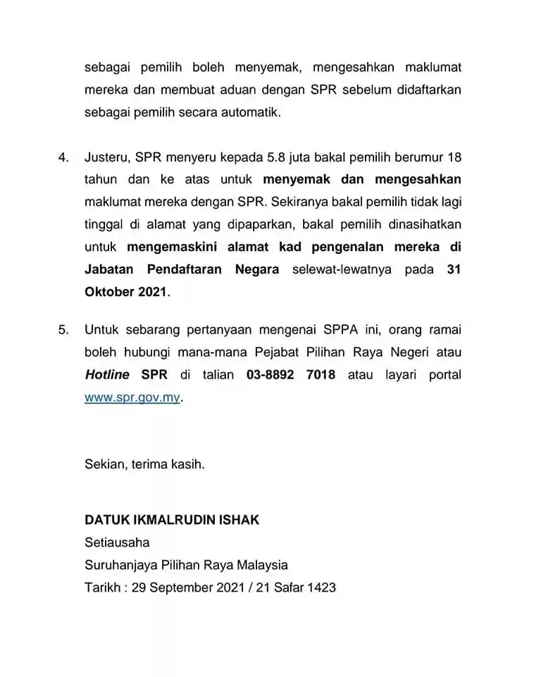 kenyataan media pra pendafataran pemilih automatik